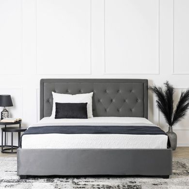 Кровать двуспальная бархатная MEBEL ELITE CROS Velvet 140x200 см Темно Серый фотография