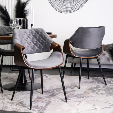 Комплект стіл MEBEL ELITE LINO 100х100 см Горіх / Чорний +4 стільці DAKOTA сірий / горіховий фотографія