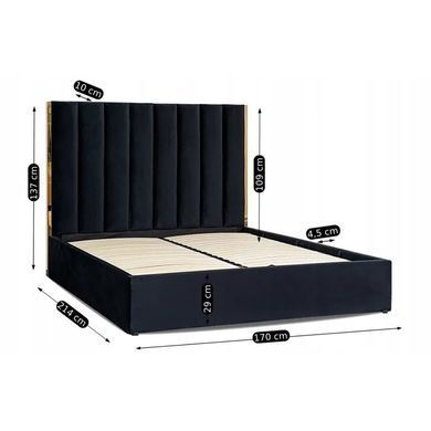 Ліжко двоспальне оксамитове MEBEL ELITE EMILIO Velvet 160x200 см Чорний фотографія
