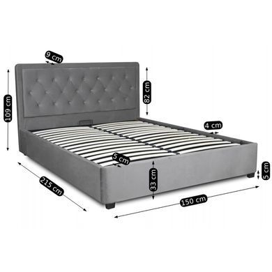 Кровать двуспальная бархатная MEBEL ELITE CROS Velvet 140x200 см Темно Серый фотография