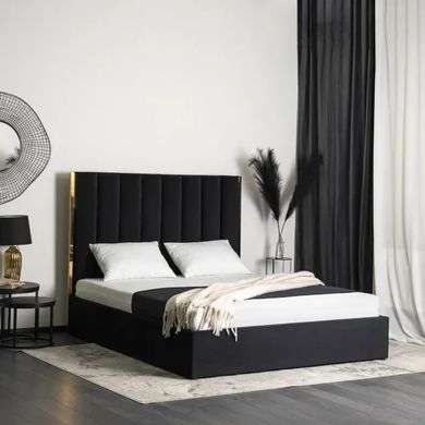 Ліжко двоспальне оксамитове MEBEL ELITE EMILIO Velvet 160x200 см Чорний фотографія
