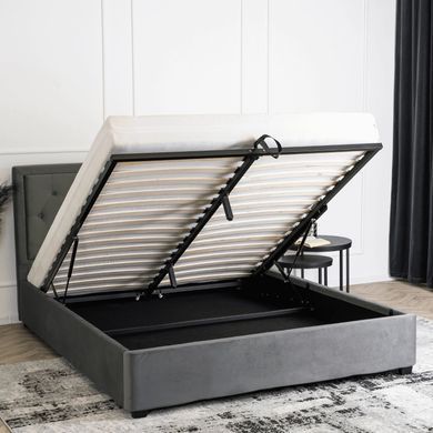 Кровать двуспальная бархатная MEBEL ELITE CROS Velvet 140x200 см Темно Серый фотография