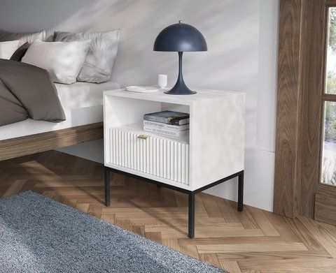 Тумба приліжкова Perfect Home Нова / Nova з 1 шухлядою і чорними ніжками S54 Білий фотографія