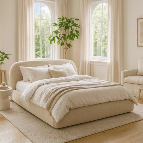 Кровать двуспальная MEBEL ELITE ROSSO 160x200 см Беж Букле фотография