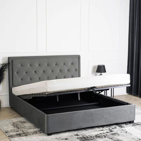 Ліжко двоспальне оксамитове MEBEL ELITE CROS Velvet 140x200 см Темно Сірий фотографія