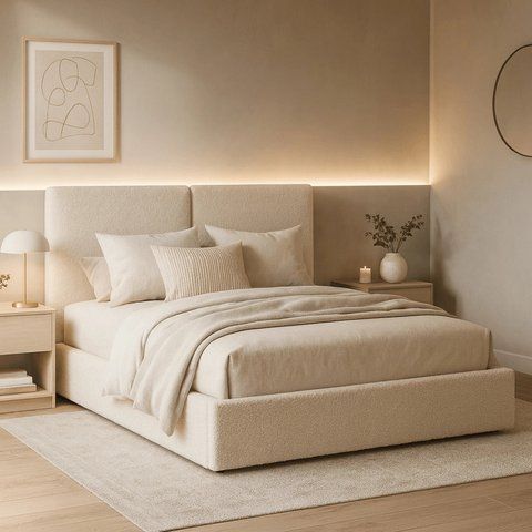 Кровать двуспальная MEBEL ELITE MARSYLIA 140x200 см Кремовая Букле фотография
