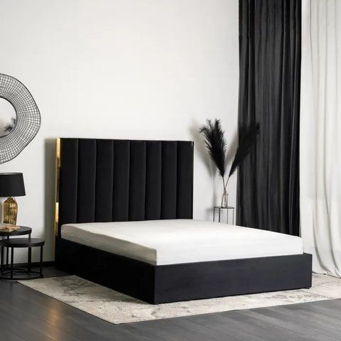 Ліжко двоспальне оксамитове MEBEL ELITE EMILIO Velvet 160x200 см Чорний фотографія