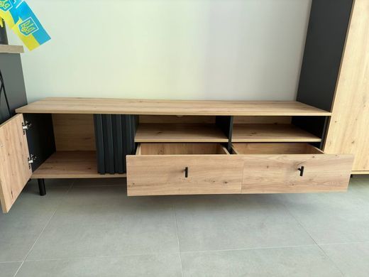 Тумба под телевизор Perfect Home Мадис/Madis 1-дверная с 2 ящиками 1D2S/165 Дуб артизан/антрацит фотография