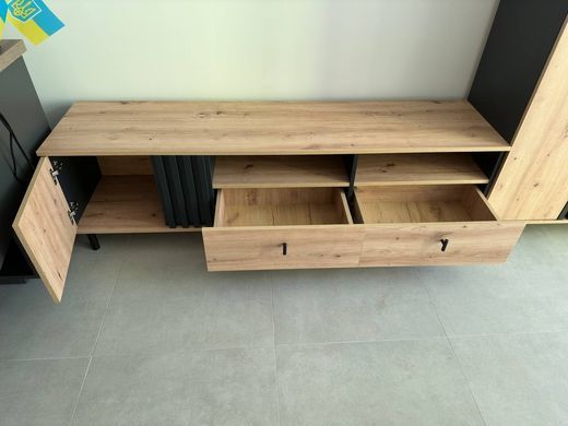 Тумба под телевизор Perfect Home Мадис/Madis 1-дверная с 2 ящиками 1D2S/165 Дуб артизан/антрацит фотография