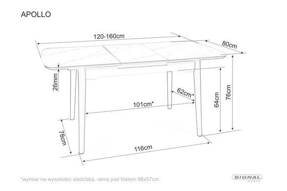 Стол Раскладной APOLLO 120(160)x80 Signal Белый Мрамор / Черный Мат фотография