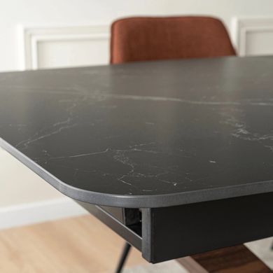Стіл розкладний MEBEL ELITE ALICANTE 160(200)х90 см Чорний мармур/Горіх фотографія