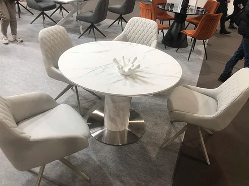 Стол раскладной TML-670 VETRO 110x110 Белый Мрамор фотография