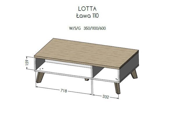 Журнальний столик LOTTA 110x60 Cama Дуб Вотан / Чорний фотографія