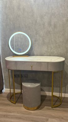 Туалетний столик з пуфом MEBEL ELITE SARAH Сірий / Золотий фотографія