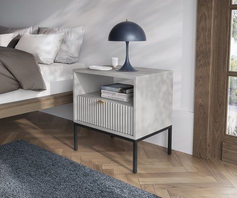 Тумба приліжкова Perfect Home Нова / Nova з 1 шухлядою і чорними ніжками S54 Сірий фотографія