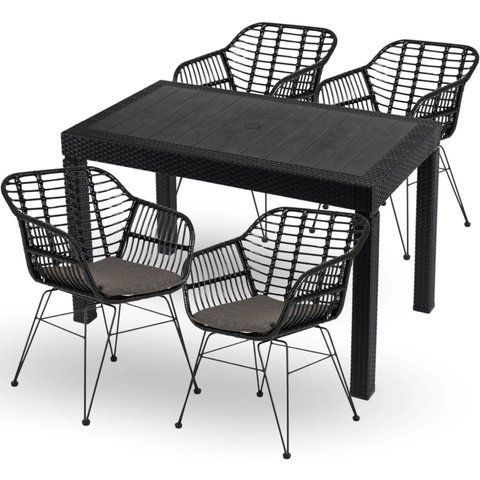 Комплект садових меблів MEBEL ELITE стіл FARGO + 4 стільці MUSA Чорний