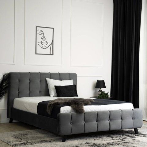 Ліжко двоспальне оксамитове MEBEL ELITE LINO Velvet 140x200 Сірий фотографія