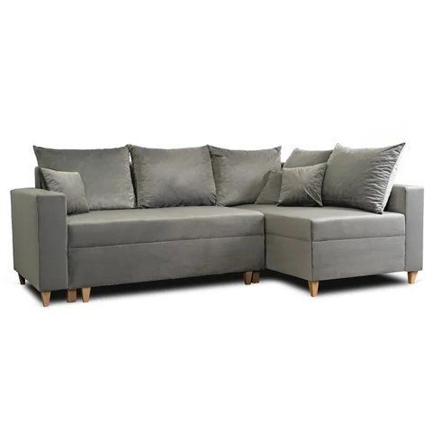 Угловой диван бархатный MEBEL ELITE MARKUS Velvet 238 см Cерый (правый) фотография