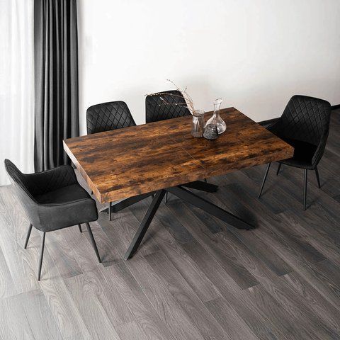 Комплект стіл MEBEL ELITE HAMPTON 160(240)х90 см, дуб рустик/чорний, та 4 чорних стільців BRESSO фотографія