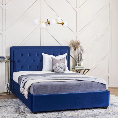 Ліжко двоспальне оксамитове MEBEL ELITE CROS Velvet 140x200 см Синій фотографія
