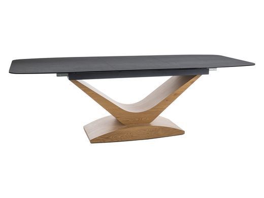 Стіл розкладний DOLCE Ceramic PIETRA DI SAVOIA Signal 180(240)x95 Світло Сірий Мат / Горіх фотографія