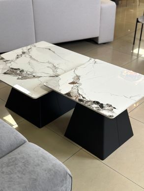 Комплект журнальных столиков INDIANA Intarsio 80x80 Белый Глянец Эффект Мрамора / Черный фотография