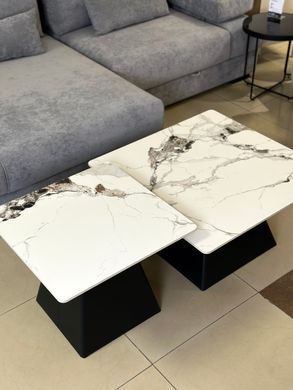 Комплект журнальных столиков INDIANA Intarsio 80x80 Белый Глянец Эффект Мрамора / Черный фотография