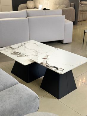 Комплект журнальных столиков INDIANA Intarsio 80x80 Белый Глянец Эффект Мрамора / Черный фотография