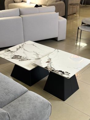Комплект журнальных столиков INDIANA Intarsio 80x80 Белый Глянец Эффект Мрамора / Черный фотография