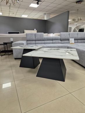 Комплект журнальных столиков INDIANA Intarsio 80x80 Белый Глянец Эффект Мрамора / Черный фотография