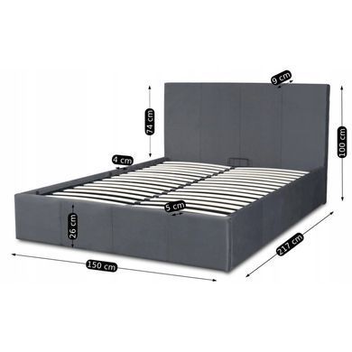 Ліжко двоспальне оксамитове MEBEL ELITE MELIA Velvet 140x200 Темно Сірий фотографія