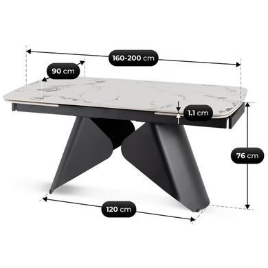 Стіл розкладний MEBEL ELITE VERONA 160(240)х90 см Білий мармур/чорний фотографія