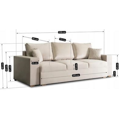 Диван 3-х місний оксамитовий MEBEL ELITE NICOLO Velvet 238 см Бежевий фотографія