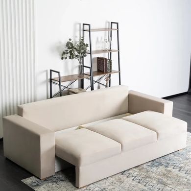 Диван 3-х місний оксамитовий MEBEL ELITE NICOLO Velvet 238 см Бежевий фотографія