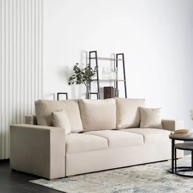 Диван 3-х місний оксамитовий MEBEL ELITE NICOLO Velvet 238 см Бежевий фотографія