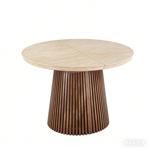 Стол раскладной круглый MEBEL ELITE ADRIEN 120(200)х120 см Травертин/Орех фотография
