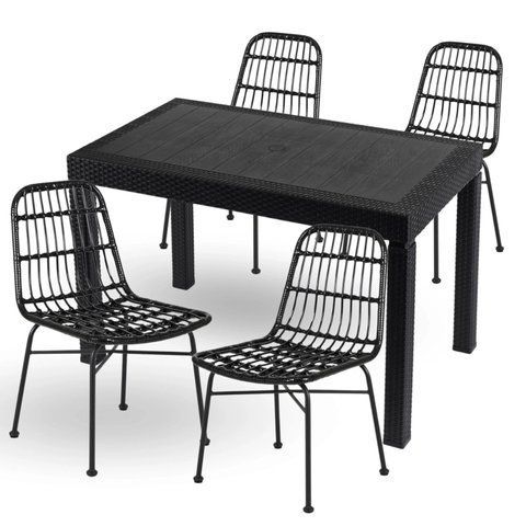 Комплект садових меблів MEBEL ELITE стіл FARGO + 4 стільці WALDI Чорний