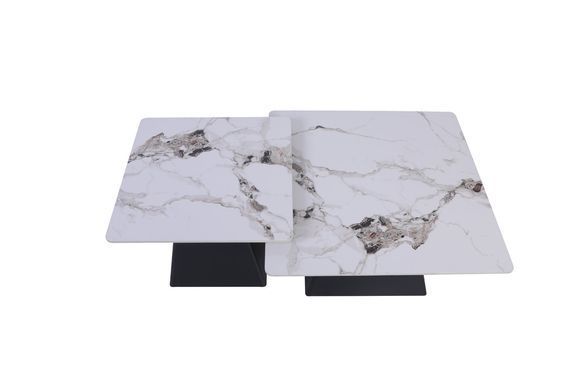 Комплект журнальных столиков INDIANA Intarsio 80x80 Белый Глянец Эффект Мрамора / Черный фотография