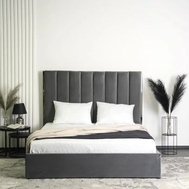 Ліжко двоспальне оксамитове MEBEL ELITE EMILIO Velvet 160x200 см Сірий фотографія