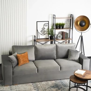 Диван 3-х місний оксамитовий MEBEL ELITE NICOLO Velvet 238 см Сірий фотографія