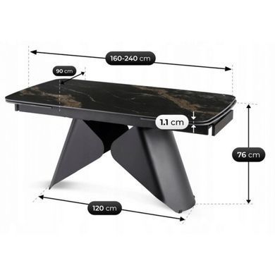 Стол раскладной MEBEL ELITE VERONA 160(240)х90 см Черный мрамор/черный фотография