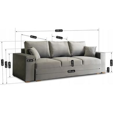 Диван 3-х місний оксамитовий MEBEL ELITE NICOLO Velvet 238 см Сірий фотографія