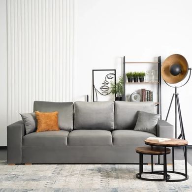 Диван 3-х місний оксамитовий MEBEL ELITE NICOLO Velvet 238 см Сірий фотографія