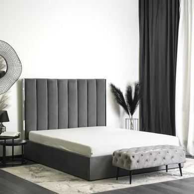 Ліжко двоспальне оксамитове MEBEL ELITE EMILIO Velvet 160x200 см Сірий фотографія