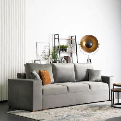 Диван 3-х місний оксамитовий MEBEL ELITE NICOLO Velvet 238 см Сірий фотографія