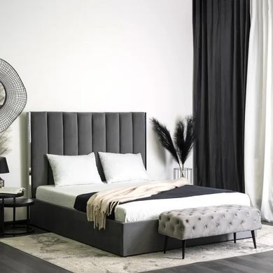 Ліжко двоспальне оксамитове MEBEL ELITE EMILIO Velvet 160x200 см Сірий фотографія