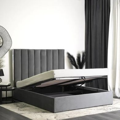 Ліжко двоспальне оксамитове MEBEL ELITE EMILIO Velvet 160x200 см Сірий фотографія