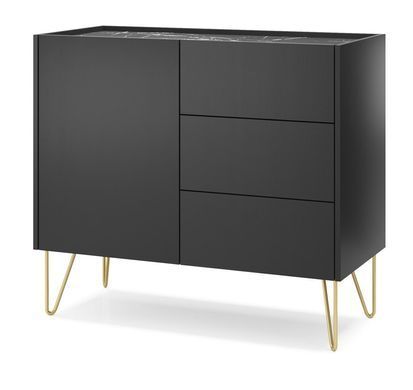 Комод Perfect Home Гармоны / Harmony 1-дверный с 3 ящиками и золотыми ножками KSZ97 Черный/черный мрамор роял фотография