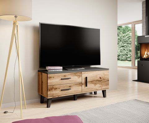ТВ Тумба LOTTA 1D2S RTV Cama 120 Чорний Мат / Дуб Вотан фотографія