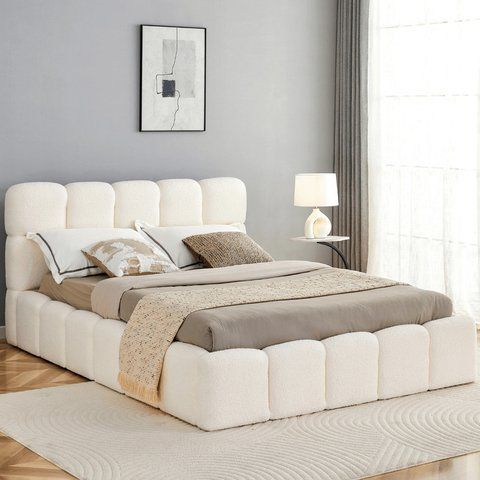 Кровать двуспальная MEBEL ELITE MURACJA 140x200 см Кремовая Букле фотография
